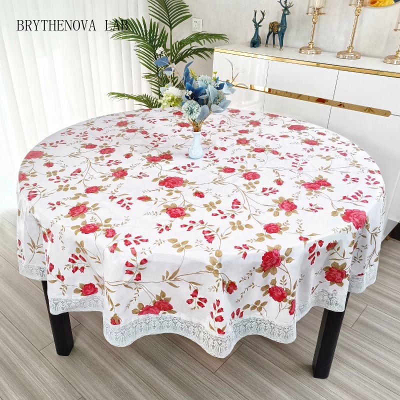 Outdoor Furniture Year Round - Pvc Flower Printed Round Tablecloth with