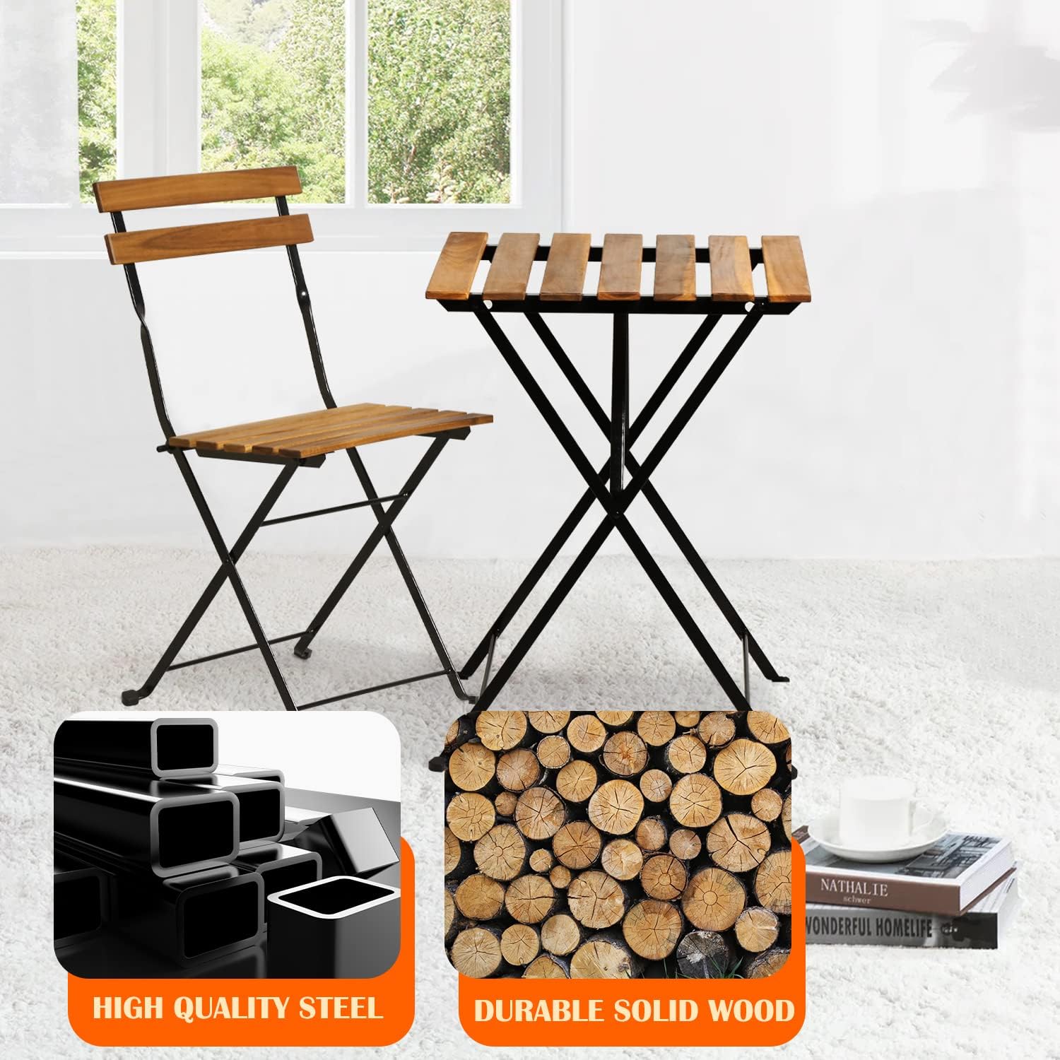Natural wood 3-piece folding p - Outdoor Furniture For Patio ulasan dan harga
